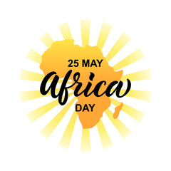 Africa Day handwritten text. Greeting card illustration for 25 may celebration. Vector illustration for greeting card. Hand lettering typography, modern brush calligraphy with Africa map silhouette