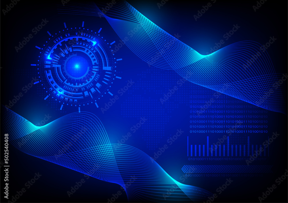 Poster abstract background style hitech technology blue wave line and circle cog for background illustratio