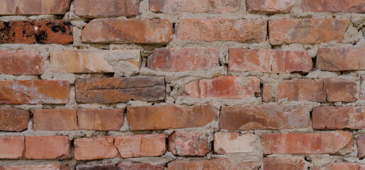 Red brick wall, close-up, old brickwork background