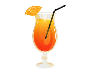 Sex on the beach cocktail, summer tropical alcoholic drink.Refreshing cocktail with a slice of orange.Vector illustration on a white background.