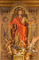 VALENCIA, SPAIN - FEBRUAR 17, 2022: The carved polychrome baroque statue of Heart of Jesus on the...