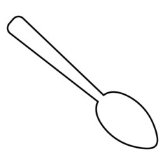 Spoon for food. Sketch. Tool for eating. Vector illustration. Outline on isolated white background. Doodle style. The cutlery consists of a handle and a scoop. Dinner spoon. 