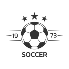 Soccer logo. Football club or team emblem, badge, icon design with a ball. Sport tournament, league, championship label. Vector illustration.