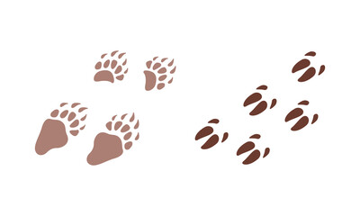 Animal Footprint Trail on the Ground as Trace for Hunting Vector Set