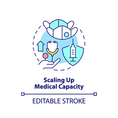 Scaling up medical capacity concept icon. International cooperation against covid abstract idea thin line illustration. Isolated outline drawing. Editable stroke. Arial, Myriad Pro-Bold fonts used