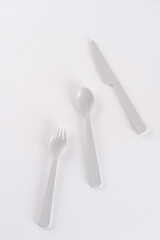 Knife Fork and Spoon Outdoor Camping Picnic Tableware on white background.