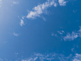 Fototapeta na wymiar Blue summer sky with white clouds. Clear sky overhead.