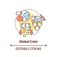 Global crisis concept icon. Lack of international cooperation problem abstract idea thin line illustration. Isolated outline drawing. Editable stroke. Arial, Myriad Pro-Bold fonts used