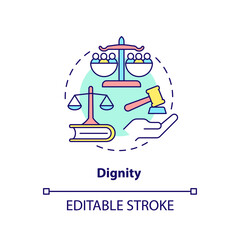 Dignity concept icon. Human rights. International cooperation concept abstract idea thin line illustration. Isolated outline drawing. Editable stroke. Arial, Myriad Pro-Bold fonts used
