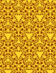 Simple floral pattern with small brown silhouette cornflowers on a bright yellow background