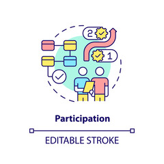 Participation concept icon. Manage process. International cooperation concept abstract idea thin line illustration. Isolated outline drawing. Editable stroke. Arial, Myriad Pro-Bold fonts used