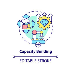 Capacity building concept icon. Facility development. International cooperation abstract idea thin line illustration. Isolated outline drawing. Editable stroke. Arial, Myriad Pro-Bold fonts used