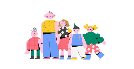 family with children, a group of fun people.