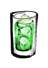 メロン酎ハイの手描き和風イラスト