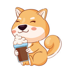 shiba inu drinking coffee