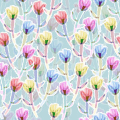 seamless mixed tiny flowers from watercolour  pattern  background , greeting card or fabric