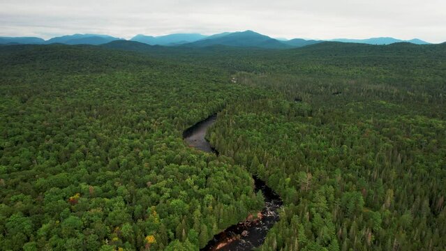 River Flowing Through Adirondack Park In New York, United States