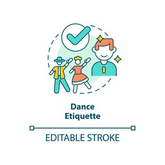 Dance etiquette concept icon. Rules and ethical code. Type of etiquette abstract idea thin line illustration. Isolated outline drawing. Editable stroke. Arial, Myriad Pro-Bold fonts used