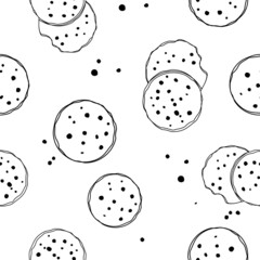 Hand drawn cookie pattern. Simple cute cookie flat  seamless pattern. Background for gift wrapping paper, fabric, clothes, textile, surface textures, scrapbook. - 502545414