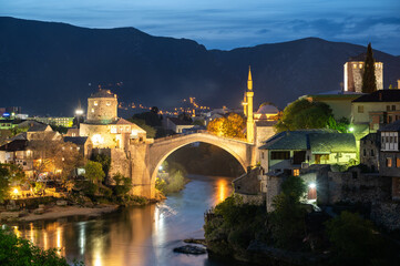 Fototapeta premium View of Mostar at Dusk, Bosnia and Herzegovina