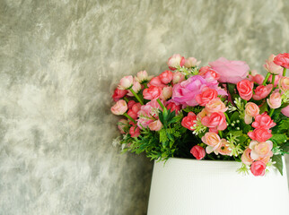 roses in pots cement wall background