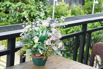 Roses in pots on the dining table