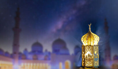Fototapeta na wymiar holy month Ramadan background with festive amp and mosque