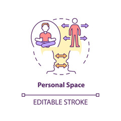 Personal space concept icon. Keep distance. Comfort zone. Social etiquette abstract idea thin line illustration. Isolated outline drawing. Editable stroke. Arial, Myriad Pro-Bold fonts used