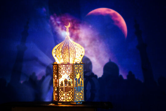 holy month Ramadan background with festive amp and mosque