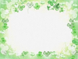 四葉のクローバーとシロツメクサの緑のカードフレーム
	
