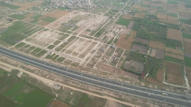 Aerial view of Lahore smart city kala shah kako motorway interchange Pakistan, drone's footage