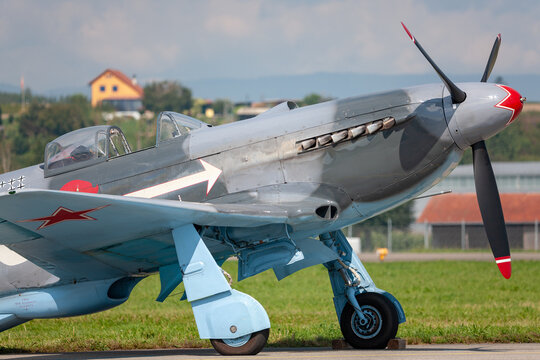 Payerne, Switzerland - September 7, 2014: Yakovlev Yak-3M World War II fighter aircraft D-FYGJ.