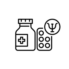 Mental health therapy using drugs. Pixel perfect, editable stroke line art icon