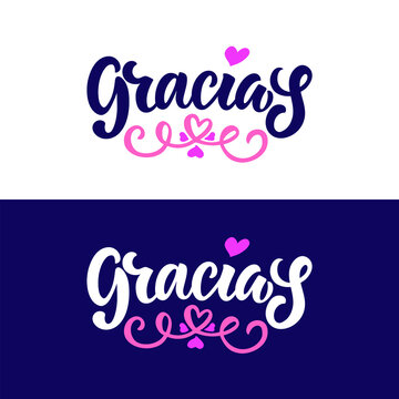 Gracias handwritten text in Spanish (Thank you). Vector illustration with hearts for Mother's Day. Lettering typography, modern brush calligraphy for greeting card, poster, logo, banner, t-shirt print