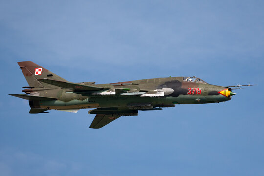 Payerne, Switzerland - August 29, 2014: Polish Air Force (Sily Powietrzne) Sukhoi Su-22M4 (Sukhoi Su-17) fighter/attack aircraft.