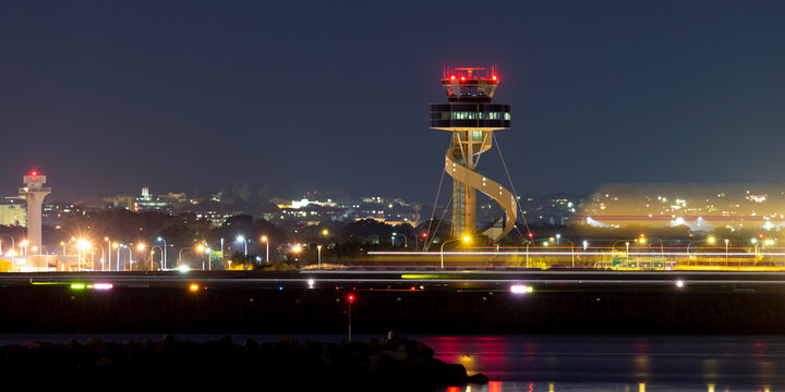 Sydney, Australia - October 10, 2013: Sydney Airport Air Traffic Control Tower At Night.