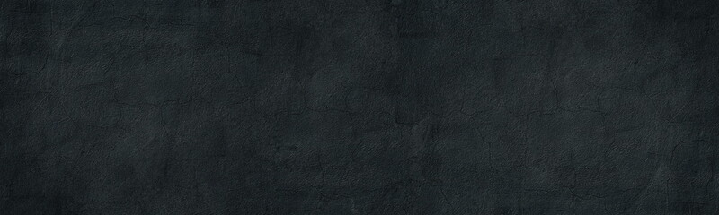Black old cracked concrete wall wide panoramic texture. Dark gray abstract grunge background