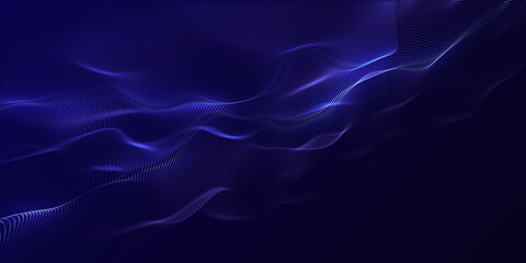 Fototapeta premium Abstract colorful digital particles wave with bokeh and light background, 3d render wave line dot background, line wave light glowing effect particular background