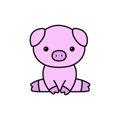 Obraz na płótnie Canvas Cute sitting pig vector doodle illustration
