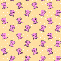 Cute sitting pig vector doodle seamless pattern