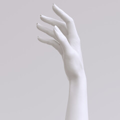 Beautiful female abstract white hand relaxed gesture, mannequin painted 3d rendering elegant hand.