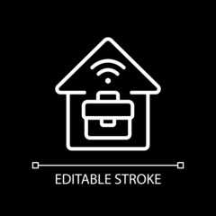 Telecommuting pixel perfect white linear icon for dark theme. Working from home. Increasing productivity. Thin line illustration. Isolated symbol for night mode. Editable stroke. Arial font used