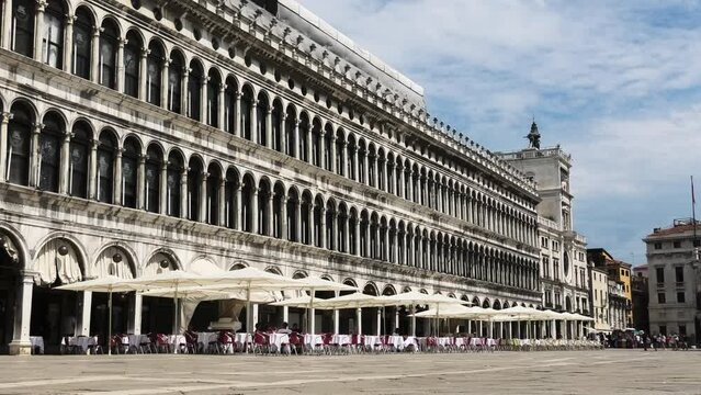 Procuratie Vecchie with terrace on San Marco piazza (square) in a very quiet Venice, Italy