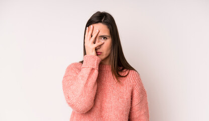 young adult pretty woman feeling bored, frustrated and sleepy after a tiresome, dull and tedious...