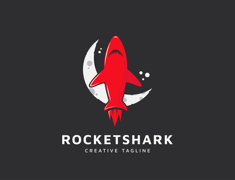 Rocket shark logo with moon design