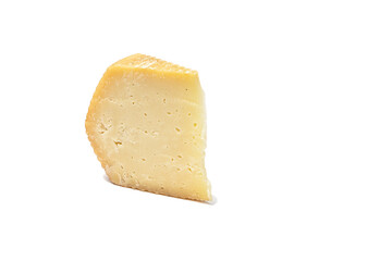 a piece of pecorino cheese in white background
