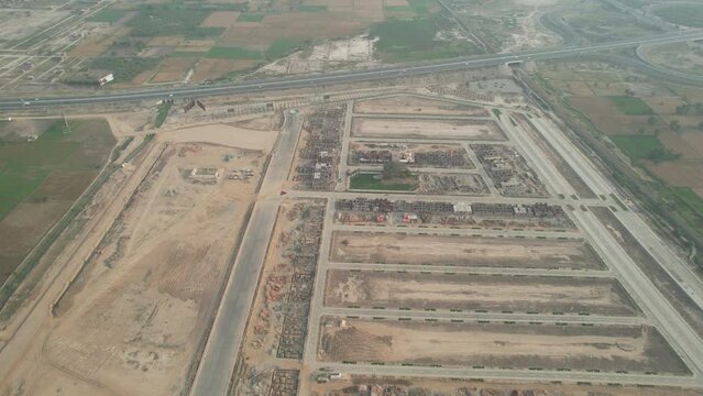 Aerial view of Lahore smart city kala shah kako motorway interchange Pakistan, drone's footage