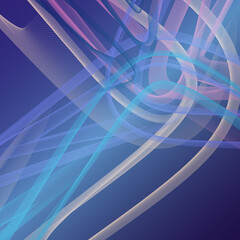 Many smoothly curved shapes of thin colored lines. 3d