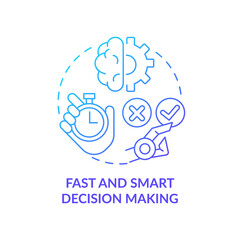 Fast and smart decision making blue gradient concept icon. Artificial intelligence advantage abstract idea thin line illustration. Isolated outline drawing. Myriad Pro-Bold font used - obrazy, fototapety, plakaty