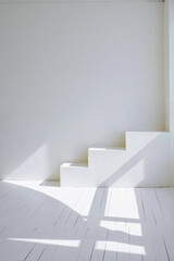 Bright room interior in white tones and sunlight. Interior design.